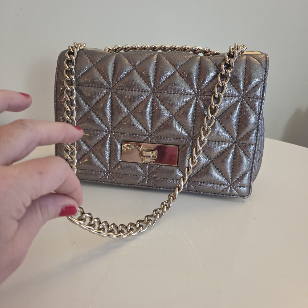 Chic Kate Spade New York Quilted Mercury Metallic Shoulder Bag with 14k Gold